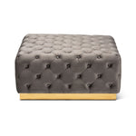 Load image into Gallery viewer, Baxton Studio Verene Glam And Luxe Grey Velvet Fabric Upholstered Gold Finished Square Cocktail Ottoman
