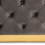 Load image into Gallery viewer, BAXTON STUDIO VERENE GLAM AND LUXE GREY VELVET FABRIC UPHOLSTERED GOLD FINISHED SQUARE COCKTAIL OTTOMAN
