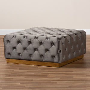 Baxton Studio Verene Glam And Luxe Grey Velvet Fabric Upholstered Gold Finished Square Cocktail Ottoman