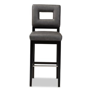 Baxton Studio Faustino Modern And Contemporary Grey Faux Leather Upholstered Black Finished Wood Bar Stool