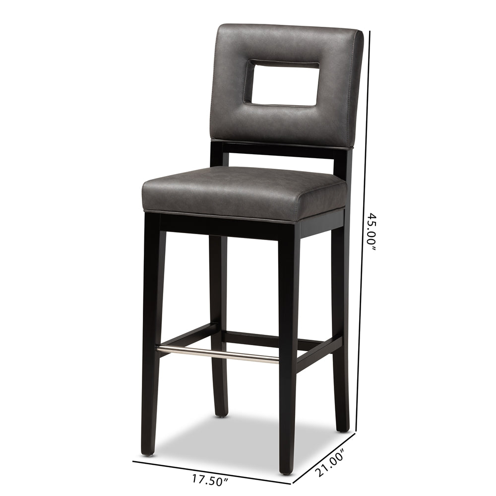 Baxton Studio Faustino Modern And Contemporary Grey Faux Leather Upholstered Black Finished Wood Bar Stool