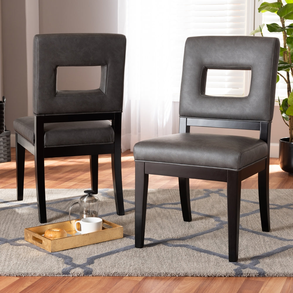 Baxton Studio Faustino Modern And Contemporary Grey Faux Leather Upholstered Black Finished Wood 2-Piece Dining Chair Set