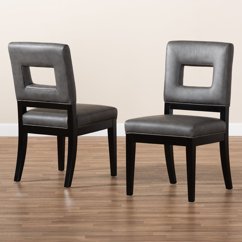 Baxton Studio Faustino Modern And Contemporary Grey Faux Leather Upholstered Black Finished Wood 2-Piece Dining Chair Set