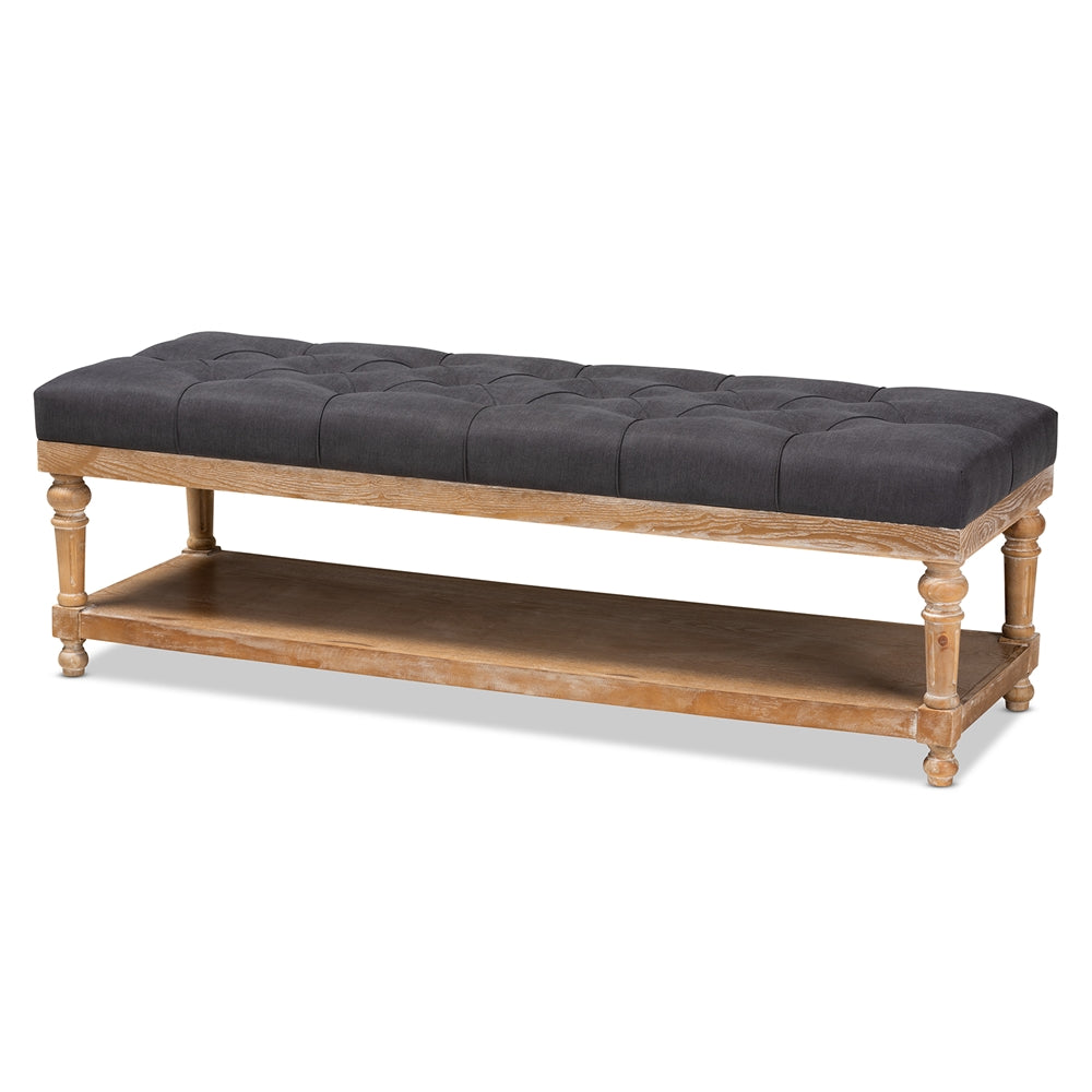 Baxton Studio Linda Modern and Rustic Linen Fabric Upholstered and Greywashed Wood Storage Bench