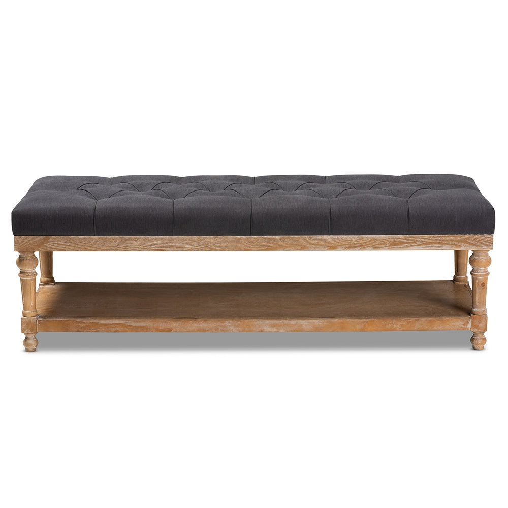 Baxton Studio Linda Modern and Rustic Linen Fabric Upholstered and Greywashed Wood Storage Bench