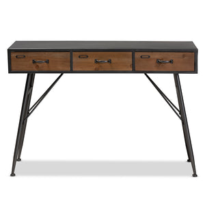 Baxton Studio Ariana Modern And Contemporary Industrial Black And Oak Brown Finished Wood 3-Drawer Metal Console Table