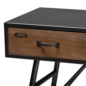 BAXTON STUDIO ARIANA MODERN AND CONTEMPORARY INDUSTRIAL BLACK AND OAK BROWN FINISHED WOOD 3-DRAWER METAL CONSOLE TABLE