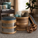 Load image into Gallery viewer, Baxton Studio Caleb Modern And Contemporary Glam Grey Fabric And Blue Alligator Faux Leather Upholstered 2-Piece Wood And Metal Storage Ottoman Set
