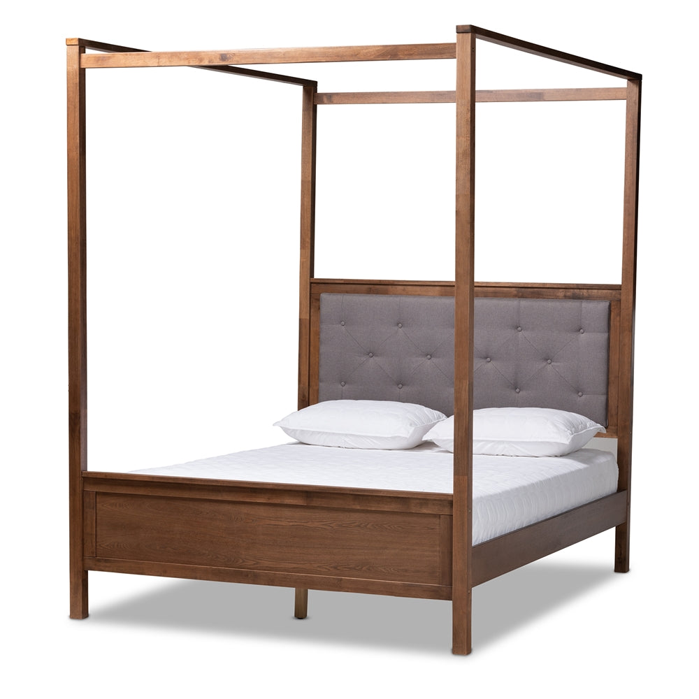 Baxton Studio Natasha Modern And Contemporary Grey Fabric Upholstered And Walnut Brown Finished Wood King Size Platform Canopy Bed