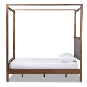 Baxton Studio Natasha Modern And Contemporary Grey Fabric Upholstered And Walnut Brown Finished Wood King Size Platform Canopy Bed