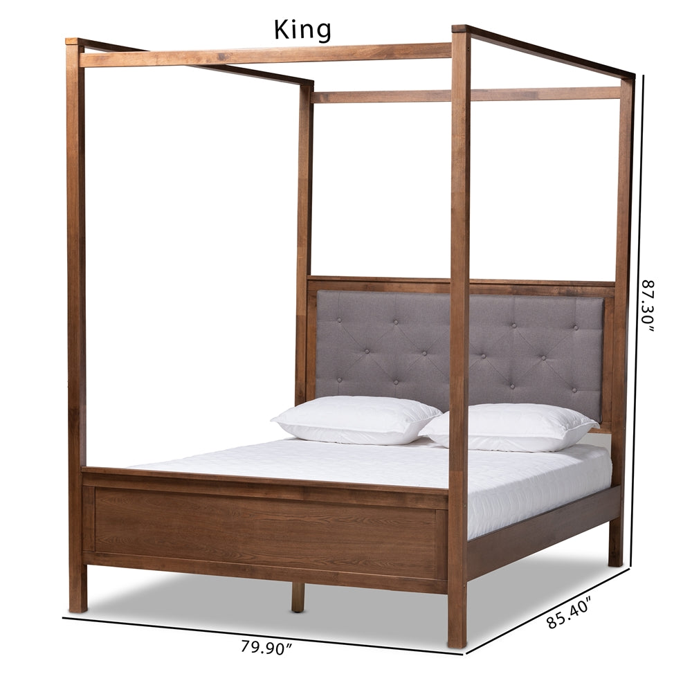 Baxton Studio Natasha Modern And Contemporary Grey Fabric Upholstered And Walnut Brown Finished Wood Queen Size Platform Canopy Bed