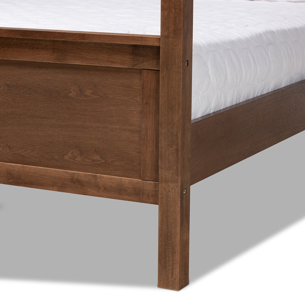 Baxton Studio Veronica Modern And Contemporary Walnut Brown Finished Wood Queen Size Platform Canopy Bed