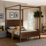 Load image into Gallery viewer, BAXTON STUDIO VERONICA MODERN AND CONTEMPORARY WALNUT BROWN FINISHED WOOD KING SIZE PLATFORM CANOPY BED
