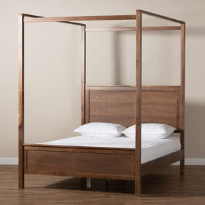 Baxton Studio Veronica Modern And Contemporary Walnut Brown Finished Wood Queen Size Platform Canopy Bed