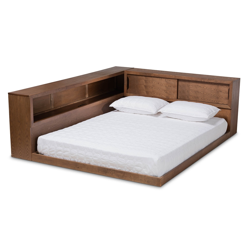 Baxton Studio Erie Modern Rustic and Transitional Finished Wood Platform Storage Bed with Built-In Outlet