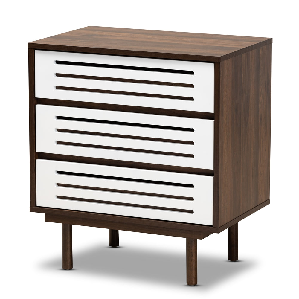 Baxton Studio Meike Mid-Century Modern Two-Tone Finished Wood 3-Drawer Nightstand