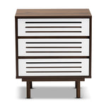 Load image into Gallery viewer, Baxton Studio Meike Mid-Century Modern Two-Tone Walnut Brown And White Finished Wood 3-Drawer Nightstand
