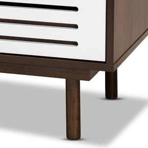 Baxton Studio Meike Mid-Century Modern Two-Tone Walnut Brown And White Finished Wood 3-Drawer Nightstand