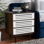 Load image into Gallery viewer, BAXTON STUDIO MEIKE MID-CENTURY MODERN TWO-TONE WALNUT BROWN AND WHITE FINISHED WOOD 3-DRAWER NIGHTSTAND
