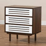 Load image into Gallery viewer, Baxton Studio Meike Mid-Century Modern Two-Tone Walnut Brown And White Finished Wood 3-Drawer Nightstand
