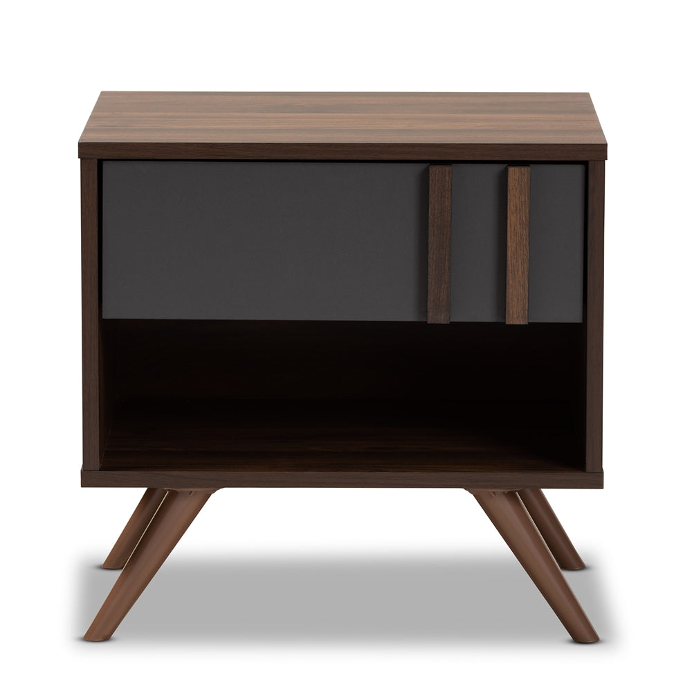 Baxton Studio Naoki Modern And Contemporary Two-Tone Grey And Walnut Finished Wood 1-Drawer Nightstand