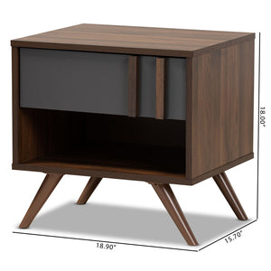 Baxton Studio Naoki Modern And Contemporary Two-Tone Grey And Walnut Finished Wood 1-Drawer Nightstand