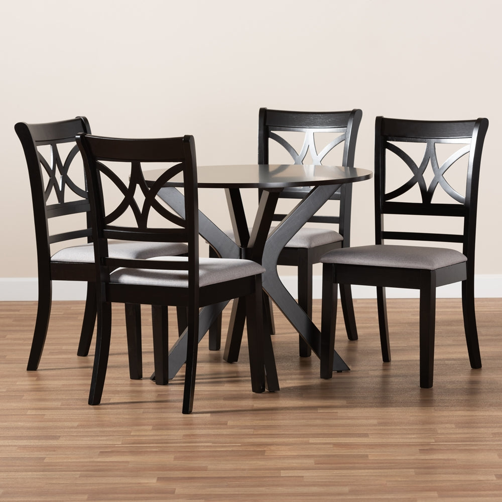 Baxton Studio Julia Modern And Contemporary Grey Fabric Upholstered And Dark Brown Finished Wood 5-Piece Dining Set