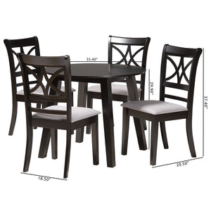 Baxton Studio Brooke Modern Grey Fabric And Dark Brown Finished Wood 5-Piece Dining Set