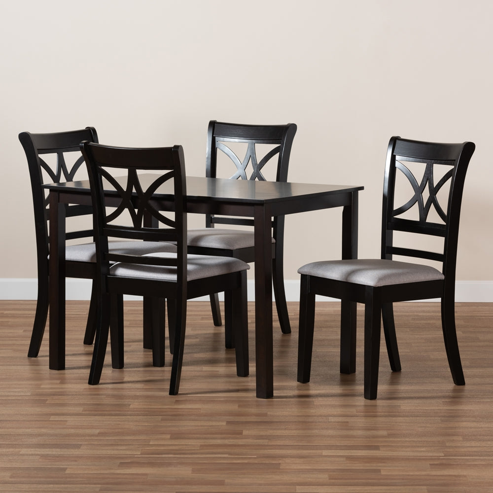 Baxton Studio Clarke Modern And Contemporary Grey Fabric Upholstered And Espresso Brown Finished Wood 5-Piece Dining Set