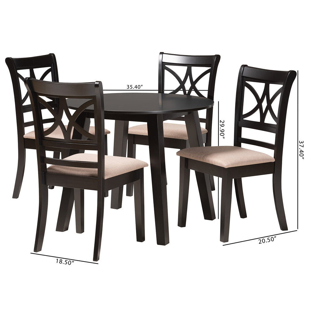 Baxton Studio Brooke Modern Beige Fabric And Dark Brown Finished Wood 5-Piece Dining Set