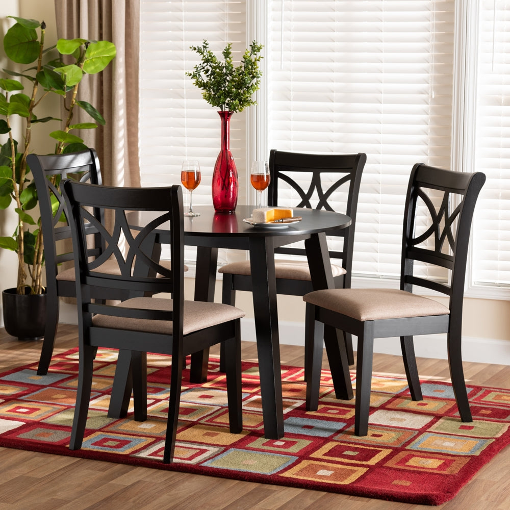 Baxton Studio Brooke Modern Beige Fabric And Dark Brown Finished Wood 5-Piece Dining Set