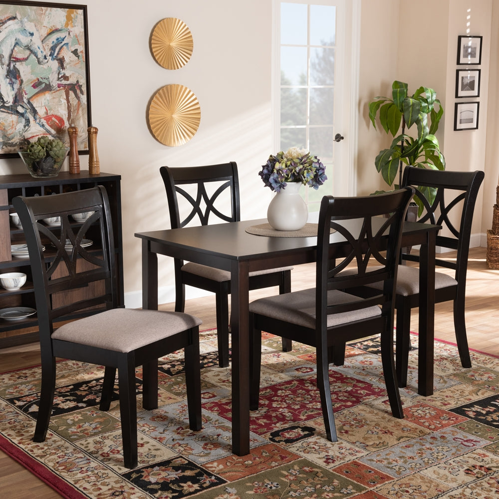 Baxton Studio Clarke Modern And Contemporary Sand Fabric Upholstered And Espresso Brown Finished Wood 5-Piece Dining Set