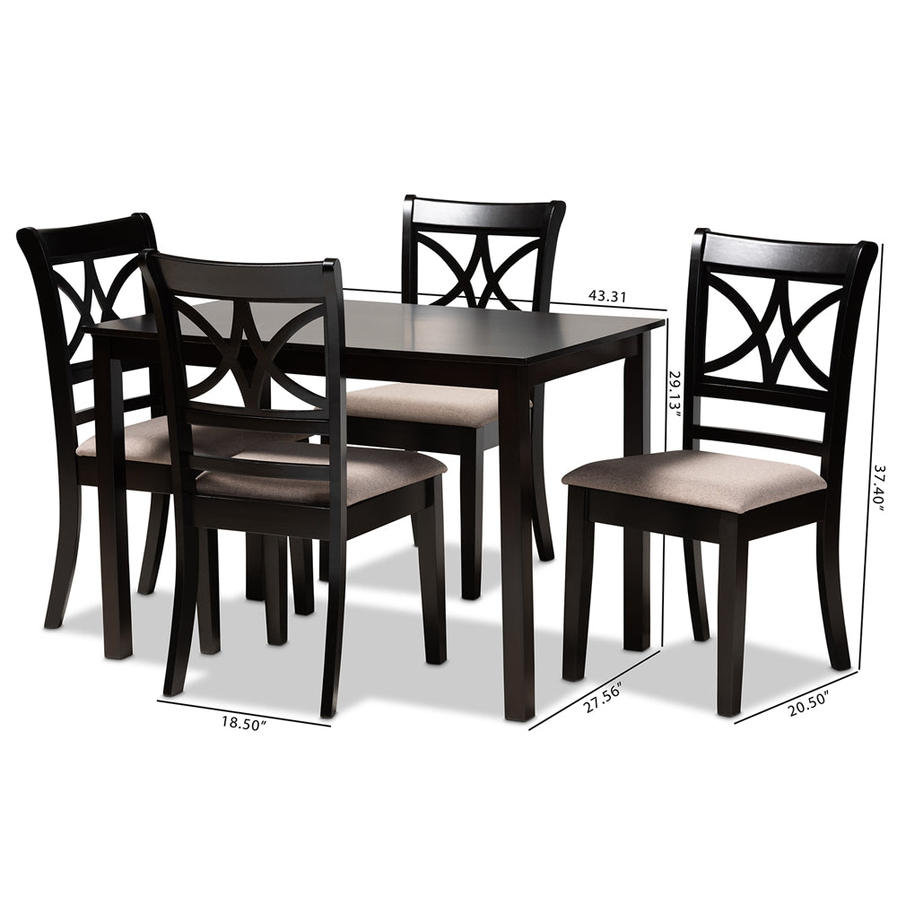 Baxton Studio Clarke Modern And Contemporary Sand Fabric Upholstered And Espresso Brown Finished Wood 5-Piece Dining Set