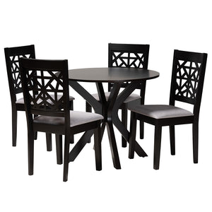 Baxton Studio Karel Modern Grey Fabric And Espresso Brown Finished Wood 5-Piece Dining Set