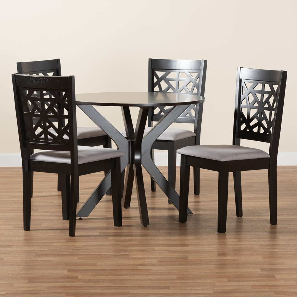 Baxton Studio Karel Modern Grey Fabric And Espresso Brown Finished Wood 5-Piece Dining Set