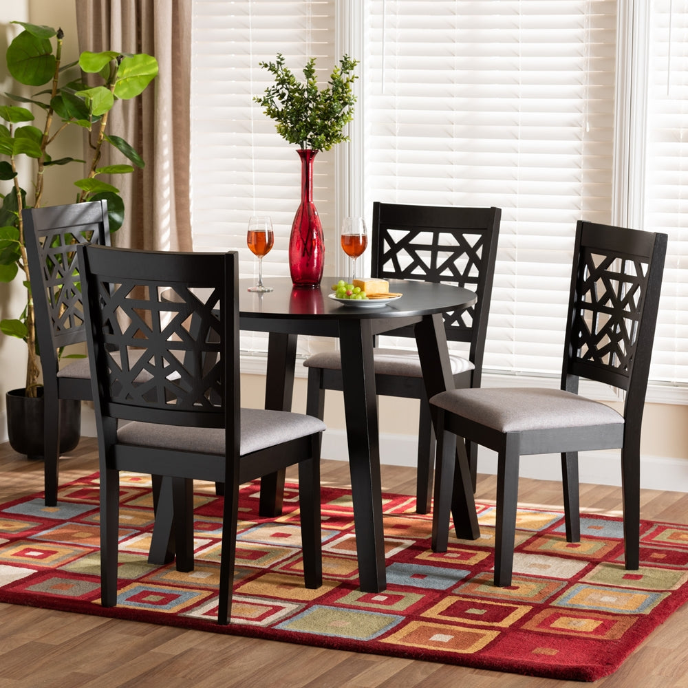 Baxton Studio Aiden Modern Grey Fabric And Dark Brown Finished Wood 5-Piece Dining Set