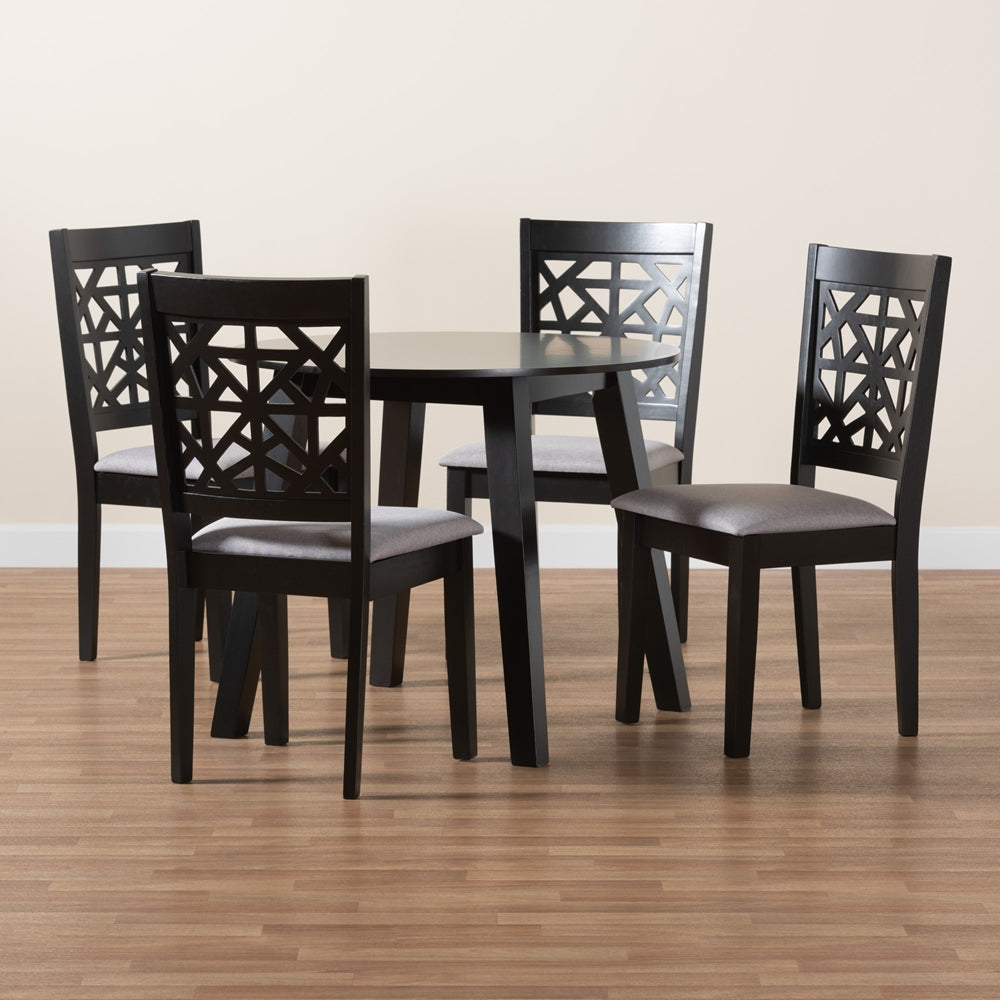 Baxton Studio Aiden Modern Grey Fabric And Dark Brown Finished Wood 5-Piece Dining Set