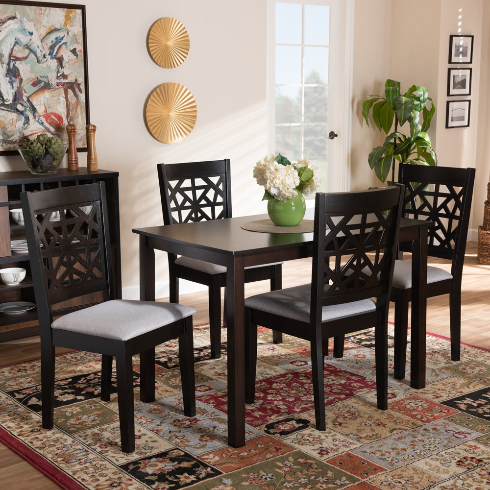 Baxton Studio Jackson Modern And Contemporary Grey Fabric Upholstered And Espresso Brown Finished Wood 5-Piece Dining Set