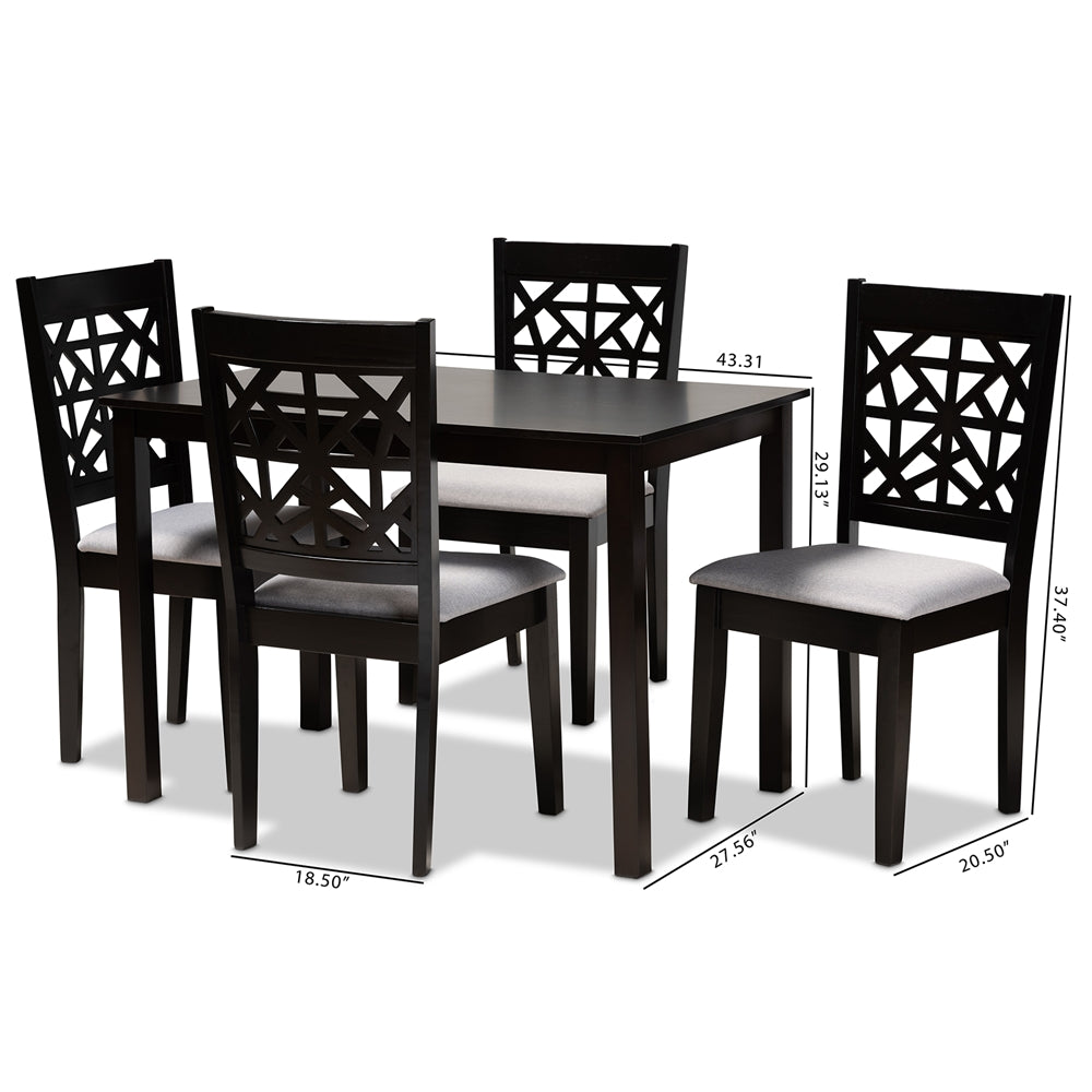 Baxton Studio Jackson Modern And Contemporary Grey Fabric Upholstered And Espresso Brown Finished Wood 5-Piece Dining Set