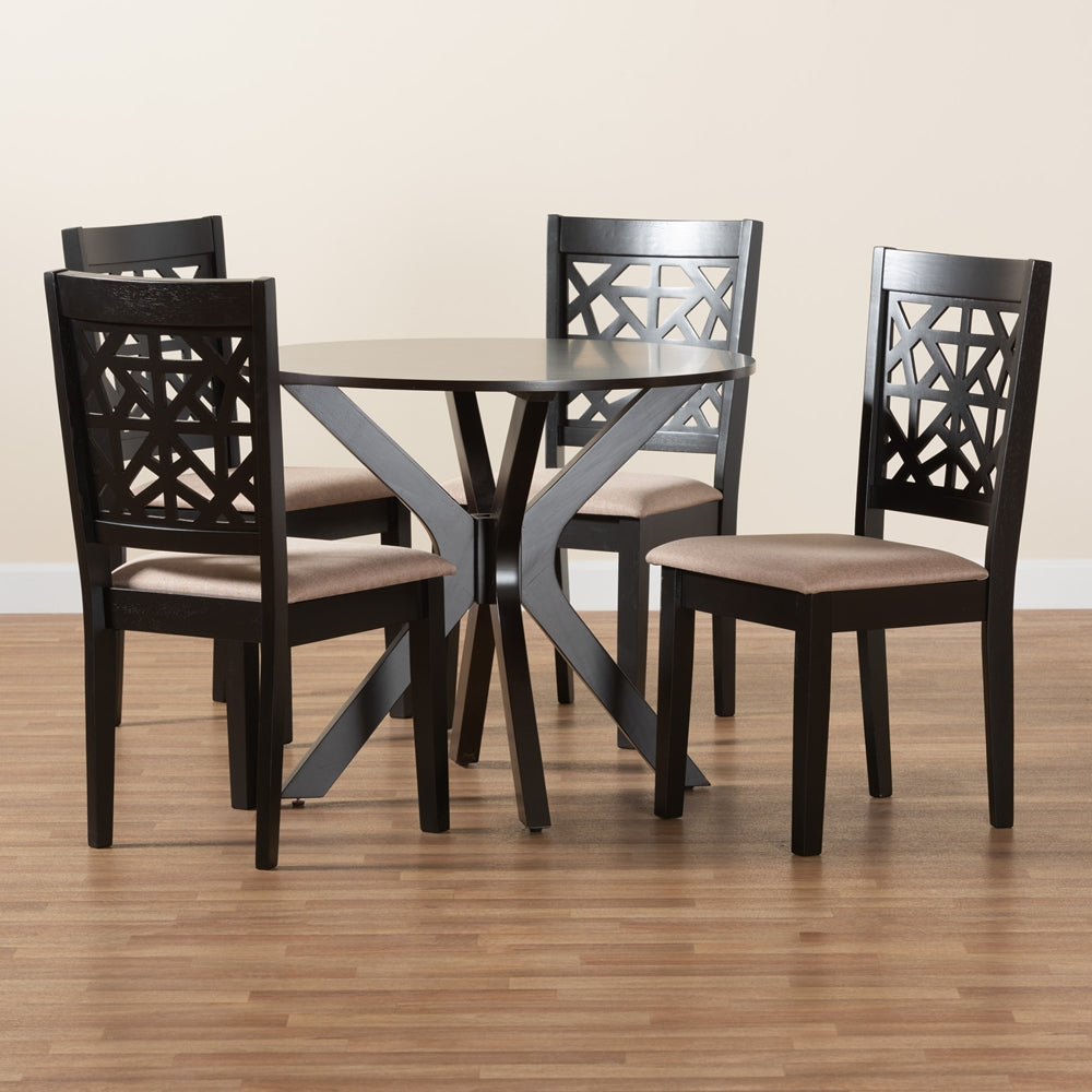 Baxton Studio Karel Modern Beige Fabric And Espresso Brown Finished Wood 5-Piece Dining Set