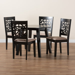 Baxton Studio Aiden Modern Beige Fabric And Dark Brown Finished Wood 5-Piece Dining Set