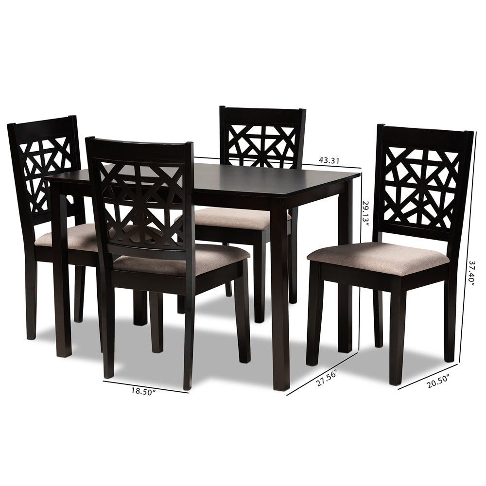 Baxton Studio Jackson Modern And Contemporary Sand Fabric Upholstered And Espresso Brown Finished Wood 5-Piece Dining Set