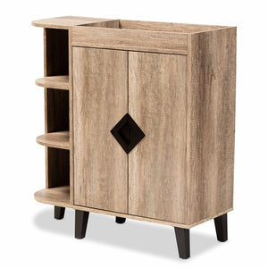 Baxton Studio Wales Modern and Contemporary Rustic Finished Wood 2-Door Shoe Storage Cabinet with Open Shelves