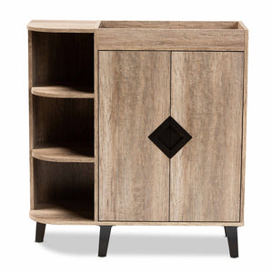 Baxton Studio Wales Modern And Contemporary Rustic Oak Finished Wood 2-Door Shoe Storage Cabinet With Open Shelves