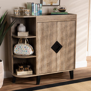 BAXTON STUDIO WALES MODERN AND CONTEMPORARY RUSTIC OAK FINISHED WOOD 2-DOOR SHOE STORAGE CABINET WITH OPEN SHELVES