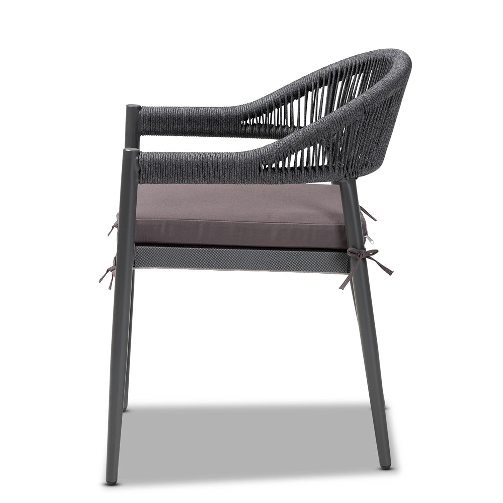 Baxton Studio Wendell Modern And Contemporary Grey Finished Rope And Metal Outdoor Dining Chair