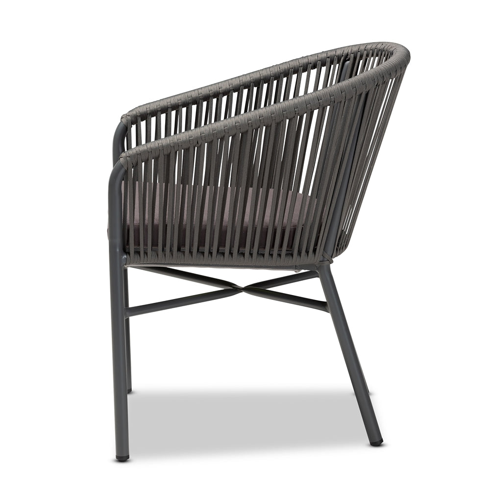 Baxton Studio Marcus Modern And Contemporary Grey Finished Rope And Metal Outdoor Dining Chair