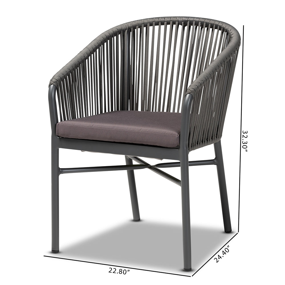 Baxton Studio Marcus Modern And Contemporary Grey Finished Rope And Metal Outdoor Dining Chair