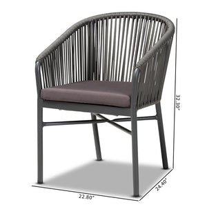 Baxton Studio Marcus Modern And Contemporary Grey Finished Rope And Metal Outdoor Dining Chair