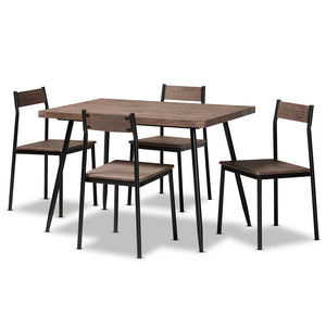 Baxton Studio Mave Modern And Contemporary Walnut Finished Wood And Black Metal 5-Piece Dining Set